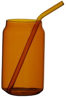 Creatieve Glas Mok Met Stro, Eenvoudige Transparante Gezonde Kan Vormige Glazen Mok, hittebestendig Cafe Drank Sap Melk Cup 01