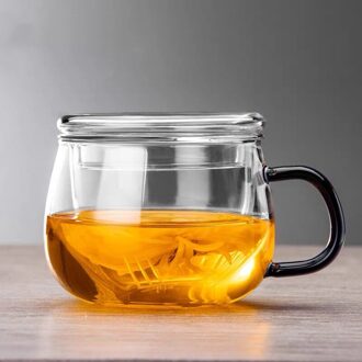 Creatieve Glas Thee-ei Beker Met Transparante Filter Handvat Bamboe Deksel Hittebestendig Bloem Theekopje Kantoor Thee Mok Drinkware 350mlDark blauw