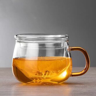 Creatieve Glas Thee-ei Beker Met Transparante Filter Handvat Bamboe Deksel Hittebestendig Bloem Theekopje Kantoor Thee Mok Drinkware 350mlYellow