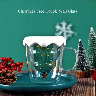 Creatieve Glazen Beker Hittebestendig Borosilicate Double Wall Koffie Melk Thee Cup Christams Boom Wens Cup Kantoor Mok Cup x-mas Cup met Lid