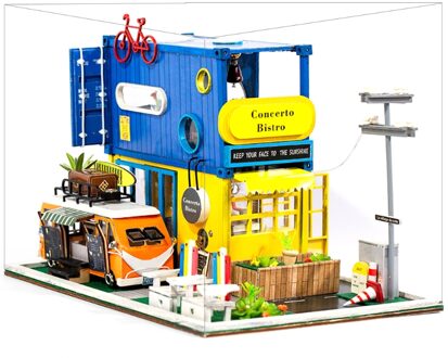 Creatieve Houten Huis Muziekdoos Desktop Ornamenten Building Model Knipperende Decor met hoes
