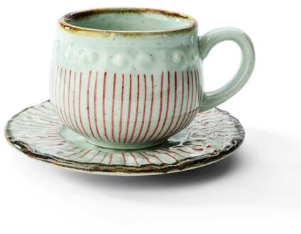 Creatieve Keramische Theekopje Japanse Arabische Melk Cups Retro Grof Aardewerk Koffiekopje Met Mat Lade Restaurant Drinken Mok rood dish cup 230ML