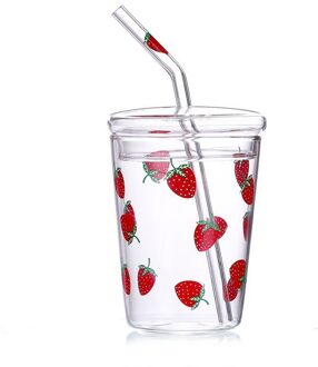 Creatieve Kleine Verse Aardbei Glas Met Deksel Ontbijt Melk Cup Meisje Hart Transparante Binnenlandse Water Cup Stro Cup Fles aardbei money