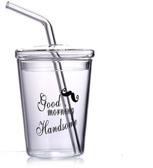 Creatieve Kleine Verse Aardbei Glas Met Deksel Ontbijt Melk Cup Meisje Hart Transparante Binnenlandse Water Cup Stro Cup Fles Paragraph beard