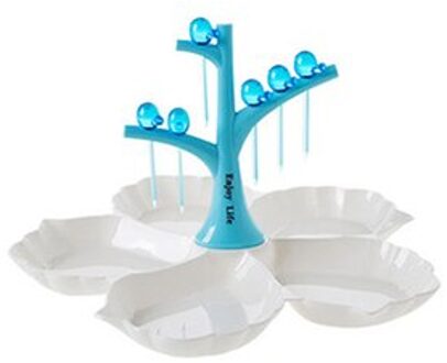 Creatieve Kleine Vogel Vorm Fruit Vork Snack Dessert Boom Fruit Snoep Platen Vork Dessert Vork Fruit Gereedschap Keuken Accessoires blauw Combine wit