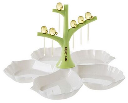 Creatieve Kleine Vogel Vorm Fruit Vork Snack Dessert Boom Fruit Snoep Platen Vork Dessert Vork Fruit Gereedschap Keuken Accessoires groen Combine wit