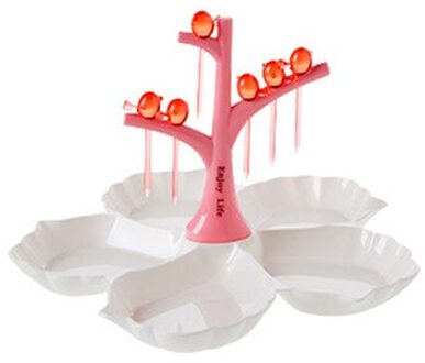 Creatieve Kleine Vogel Vorm Fruit Vork Snack Dessert Boom Fruit Snoep Platen Vork Dessert Vork Fruit Gereedschap Keuken Accessoires rood Combine wit