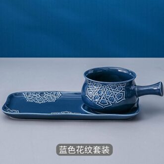 Creatieve Kom En Platen Ontbijt Slakom Studentenflat Met Handvat Japanse Bestek Plaat Dessertbord Voor Leuke Plaat A-blauw
