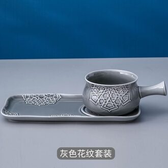 Creatieve Kom En Platen Ontbijt Slakom Studentenflat Met Handvat Japanse Bestek Plaat Dessertbord Voor Leuke Plaat A-grijs