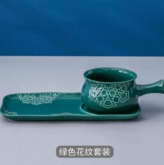 Creatieve Kom En Platen Ontbijt Slakom Studentenflat Met Handvat Japanse Bestek Plaat Dessertbord Voor Leuke Plaat A-groen