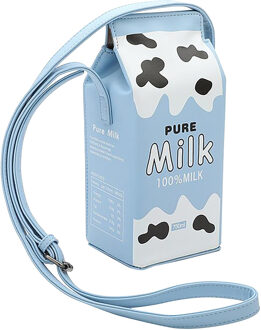 Creatieve Melk Doos Vormige Schoudertassen Vrouwen Mini Telefoon Portemonnee Zakken Kleine Pu Leer Vrouwelijke Crossbody Handtas # T30 blauw
