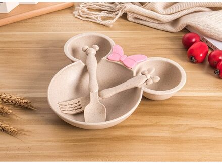 Creatieve Milieuvriendelijke Tarwestro Servies Leuke Cartoon Kinderen Kom Set Huishoudelijke Baby Maaltijd Diner Lepel Plaat Donker Kaki