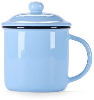 Creatieve Minimalistische Vintage Emaille Beker Met Deksel Keramische Melk Mok Gepigmenteerde Thee Cup Huishouden Kantoor Water Cup Drinkware Blauw