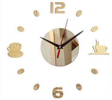 Creatieve Mute Digitale 3D Wandklokken Acryl Spiegels Muurstickers Keuken Koffie Tijd Grote Klok Diy Thuis Woonkamer Decoratie zilver