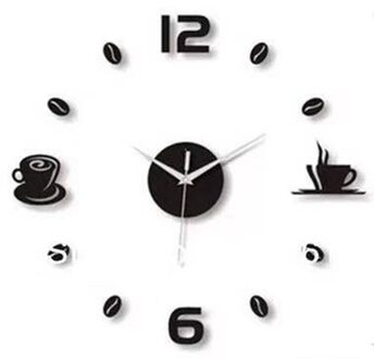 Creatieve Mute Digitale 3D Wandklokken Acryl Spiegels Muurstickers Keuken Koffie Tijd Grote Klok Diy Thuis Woonkamer Decoratie zwart