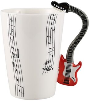 Creatieve Muziek Stijl Gitaar Keramische Mok Koffie Thee Melk Stave Cups Met Handvat Koffie Mok Novelty Rode Gitaar Zwart wit