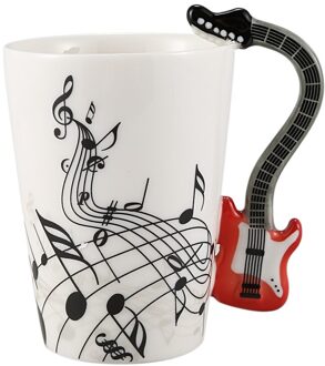 Creatieve Muziek Stijl Gitaar Keramische Mok Koffie Thee Melk Stave Cups Met Handvat Koffie Mok Novelty Rode Gitaar Zwart