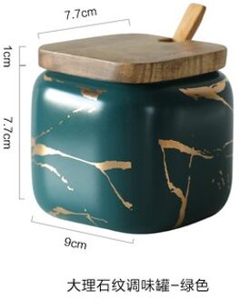 Creatieve Nordic Stijl Marmeren Patroon Keramische Keuken Kruiden Tank Set Houten Cover Zoutvaatje Kruidkruik Keuken Accessoires groen 1stk