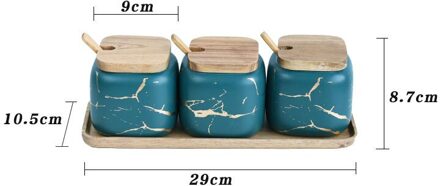 Creatieve Nordic Stijl Marmeren Patroon Keramische Keuken Kruiden Tank Set Houten Cover Zoutvaatje Kruidkruik Keuken Accessoires groen reeks