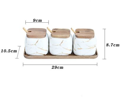 Creatieve Nordic Stijl Marmeren Patroon Keramische Keuken Kruiden Tank Set Houten Cover Zoutvaatje Kruidkruik Keuken Accessoires wit reeks