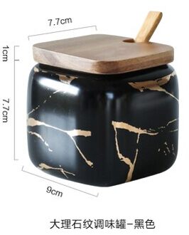 Creatieve Nordic Stijl Marmeren Patroon Keramische Keuken Kruiden Tank Set Houten Cover Zoutvaatje Kruidkruik Keuken Accessoires zwart 1stk