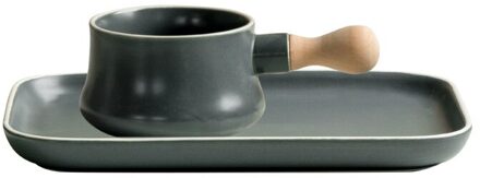 Creatieve Ontbijt Plaat Keramische Kom Plaat Huishouden Handvat Kom Dessert Westerse Gerechten Plaat Servies Set donker groen