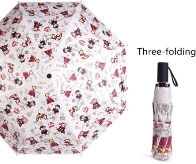 Creatieve Paraplu Regen Vrouwen Vijf Opvouwbare Paraplu Zakken Paraplu Regen Vrouwen Leuke Kleine Beer Strand Paraplu wit-B