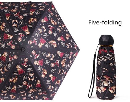 Creatieve Paraplu Regen Vrouwen Vijf Opvouwbare Paraplu Zakken Paraplu Regen Vrouwen Leuke Kleine Beer Strand Paraplu zwart