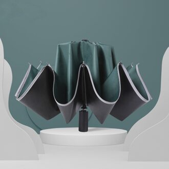 Creatieve Patio Paraplu Omgekeerde Auto Paraplu Met Led Reflecterende Strip Anti Uv Volledige Automatische Voor Ouders Parasol 10 Ribben donker groen