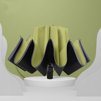 Creatieve Patio Paraplu Omgekeerde Auto Paraplu Met Led Reflecterende Strip Anti Uv Volledige Automatische Voor Ouders Parasol 10 Ribben gras groen