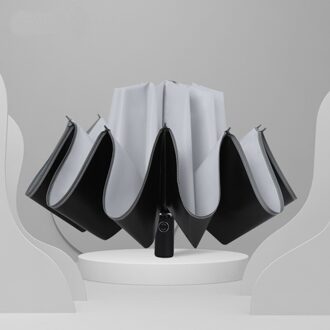 Creatieve Patio Paraplu Omgekeerde Auto Paraplu Met Led Reflecterende Strip Anti Uv Volledige Automatische Voor Ouders Parasol 10 Ribben grijs