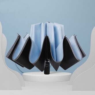 Creatieve Patio Paraplu Omgekeerde Auto Paraplu Met Led Reflecterende Strip Anti Uv Volledige Automatische Voor Ouders Parasol 10 Ribben lucht blauw