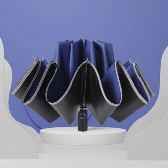 Creatieve Patio Paraplu Omgekeerde Auto Paraplu Met Led Reflecterende Strip Anti Uv Volledige Automatische Voor Ouders Parasol 10 Ribben marine blauw