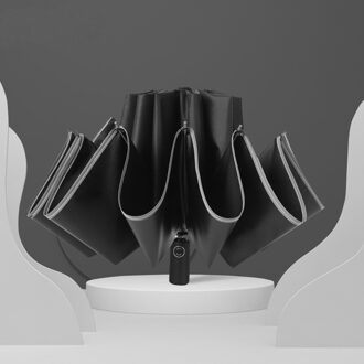 Creatieve Patio Paraplu Omgekeerde Auto Paraplu Met Led Reflecterende Strip Anti Uv Volledige Automatische Voor Ouders Parasol 10 Ribben zwart