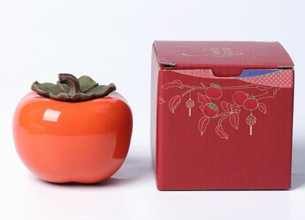 Creatieve Persimmon Thee Pot Hight Huishoudelijke Keramische Spice Opslagtank Aardewerk Pot Kruiden Container thee Pot met gift bo