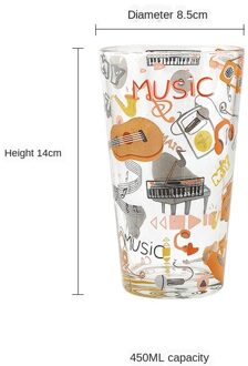 Creatieve Piano Note Glas Kleine Verse Huishoudelijke Glas Water Cup Verdikte Melk Cup Set Cartoon Muziek Kleur Graffiti Sap Cup 3