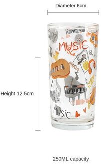 Creatieve Piano Note Glas Kleine Verse Huishoudelijke Glas Water Cup Verdikte Melk Cup Set Cartoon Muziek Kleur Graffiti Sap Cup 4
