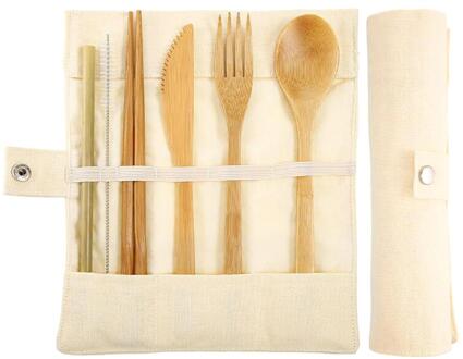 Creatieve Reizen Bestek Bestek Bamboe Keukengerei Set Herbruikbare Eco Vriendelijke Draagbare Vork Lepel Set Servies Accessoires Q3 Beige