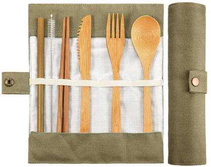 Creatieve Reizen Bestek Bestek Bamboe Keukengerei Set Herbruikbare Eco Vriendelijke Draagbare Vork Lepel Set Servies Accessoires Q3 leger groen