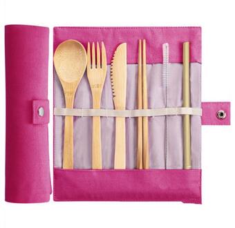 Creatieve Reizen Bestek Bestek Bamboe Keukengerei Set Herbruikbare Eco Vriendelijke Draagbare Vork Lepel Set Servies Accessoires Q3 roze
