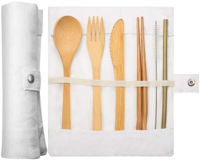 Creatieve Reizen Bestek Bestek Bamboe Keukengerei Set Herbruikbare Eco Vriendelijke Draagbare Vork Lepel Set Servies Accessoires Q3 wit