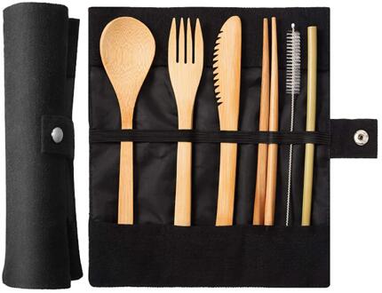 Creatieve Reizen Bestek Bestek Bamboe Keukengerei Set Herbruikbare Eco Vriendelijke Draagbare Vork Lepel Set Servies Accessoires Q3 zwart