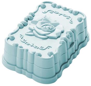 Creatieve Reizen Zeepbakje Box Case Holder Container Opbergdoos Hygiënische Draagbare Rose Gesneden Dubbele Zeepkist Met Deksel blauw