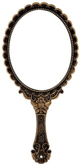 Creatieve Retro Patroon Handvat Make Spiegel Make-up Spiegel Draagbare Handbagage Kant Spiegel Hand-Held Spiegel bronzen