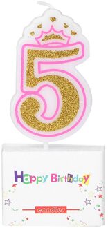 Creatieve Roze Kroon Verjaardag Nummer Kaarsen 0-8 voor Kinderen Volwassen Meisjes Jongens Verjaardag Kaarsen Taart Decoraties 5