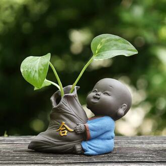 Creatieve Schattige Kleine Monnik Bloem Thee Huisdier Decoratie Boutique Paars Zand Thee Tafel Thee Set Accessoires Kleine Hydrocultuur Vaas