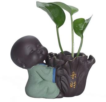 Creatieve Schattige Kleine Monnik Bloem Thee Huisdier Decoratie Boutique Paars Zand Thee Tafel Thee Set Accessoires Kleine Hydrocultuur Vaas