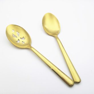 Creatieve Serveerlepels Vergiet Europese Standaard 304 Roestvrij Staal Servies Hollow Lepels Westerse Salade Pollepels 2 stks/pak goud