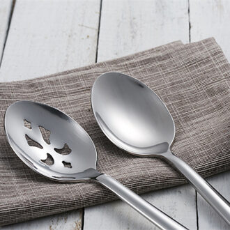 Creatieve Serveerlepels Vergiet Europese Standaard 304 Roestvrij Staal Servies Hollow Lepels Westerse Salade Pollepels 2 stks/pak zilver