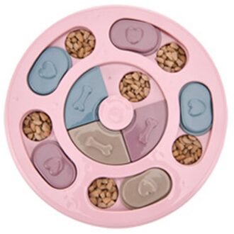 Creatieve Trage Voedsel Kom Voor Kleine Middelgrote Honden Puppy Voeden Doseren Training Disc Plastic Interactieve Puzzel Speelgoed B roze